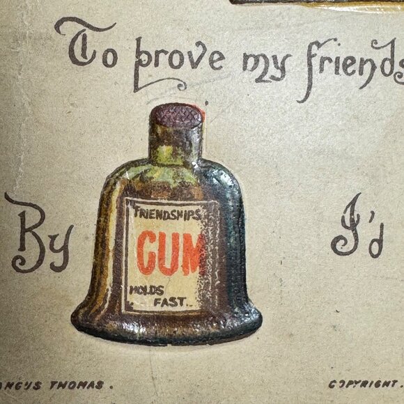 Antique 1892 Christmas Sentiment Postcard With Embossed Glue Gum Dye Humor - Picture 7 of 14